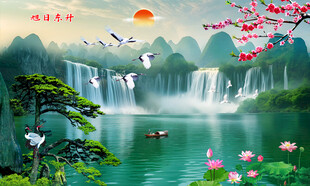 旭日东升山水画
