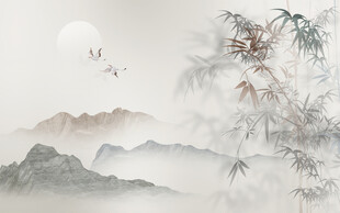 新中式水墨竹子山水画
