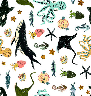 海洋生物图案无缝背景图