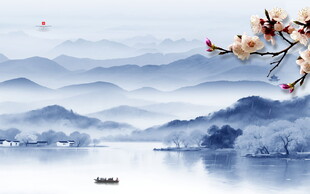 中国风水墨意境山水风景背景