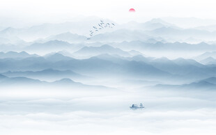 蓝色山水画