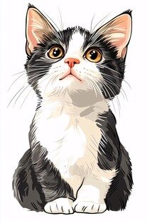 黑白萌猫抬头望