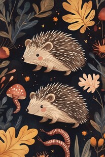 刺猬漫步于秋日森林世界