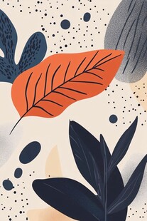 抽象几何风植物装饰图案