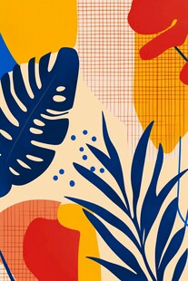 热带植物几何图案插画