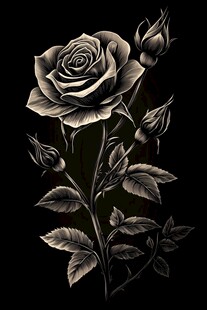 黑底银玫瑰插画