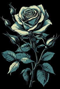 复古风单支蓝绿色玫瑰花