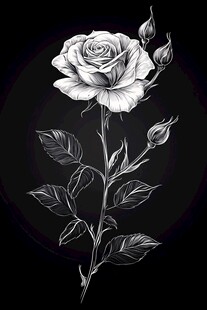 黑白手绘单枝玫瑰花
