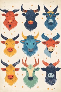 多彩牛头插画集合