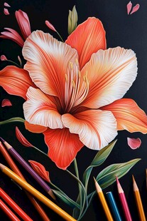 彩铅绘就的艳丽孤挺花