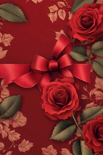 红底玫瑰蝴蝶结精美图案