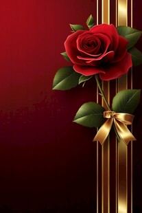 红玫瑰配金带优雅装饰