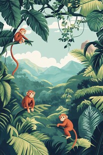 丛林中嬉戏的活泼猴子