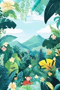 热带雨林中的猴子与绿植