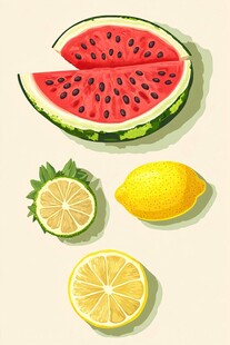 西瓜与柠檬插画