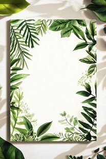 绿叶环绕的清新空白画布