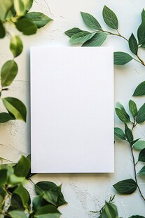 绿叶环绕的空白纸张