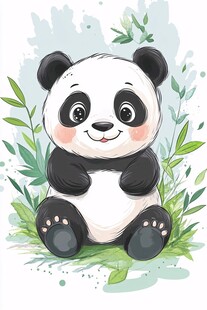 可爱熊猫坐于翠绿竹林间