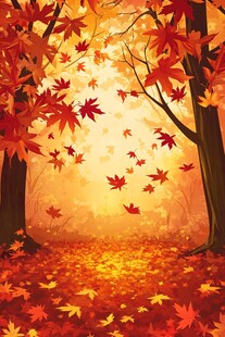 秋日枫林落叶美景