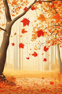 秋日枫林落叶美景图