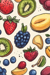 缤纷水果手绘无缝图案