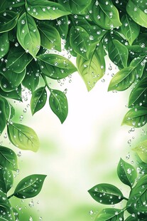 清新绿叶带水珠背景图