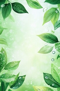 清新绿叶水珠背景图