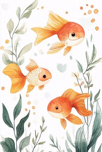 水中金鱼与绿植的梦幻画面