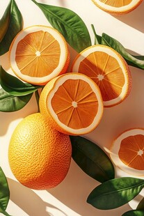 鲜橙切片配绿叶 清新诱人