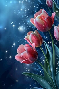 梦幻星空下的娇艳郁金香