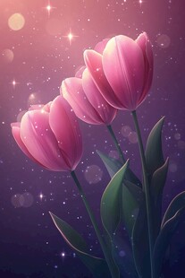 梦幻粉郁金香星空背景图