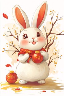 可爱白兔贺岁抱福袋