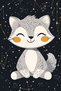 可爱灰狐坐于星空之下