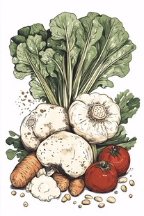 新鲜多样蔬菜插画展示