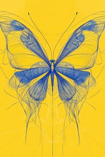 蓝色线条勾勒的梦幻蝴蝶