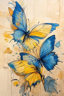 蓝黄双色蝴蝶艺术画作