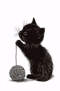 黑猫玩线球的可爱瞬间