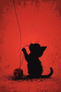 黑猫戏线团 萌态尽显