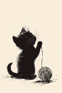 黑猫玩线球的可爱瞬间