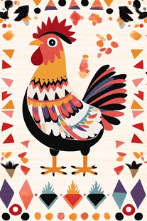 多彩几何风公鸡装饰画