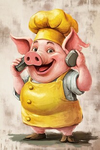 厨师小猪开心打电话