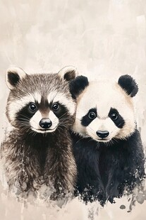 浣熊与熊猫的温馨同框