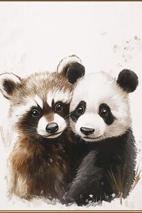 熊猫与浣熊的温馨同框