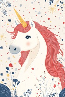 梦幻独角兽花卉插画