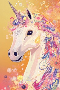 梦幻独角兽花卉头像插画