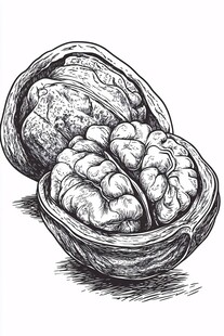 手绘剥开的核桃