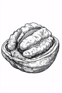 手绘剥开的核桃特写