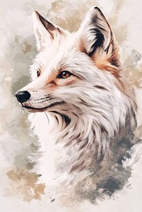 水彩画中的优雅白狐