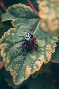 绿叶上的彩色甲虫