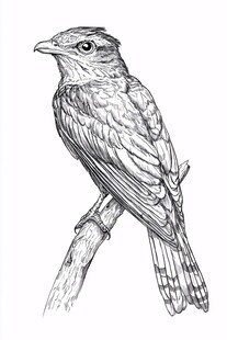 枝头小鸟黑白手绘插画